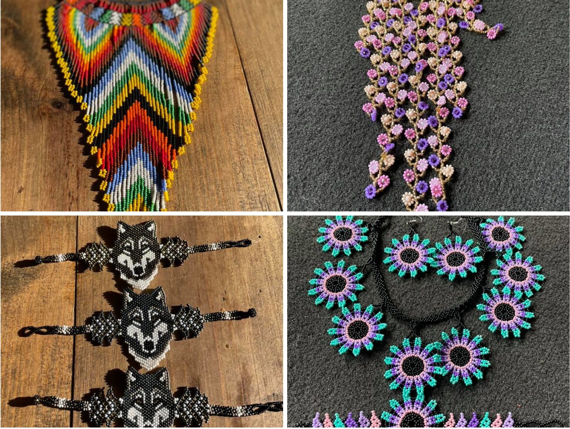 čtyři velice barvené mexické náhrdelníky z korálků